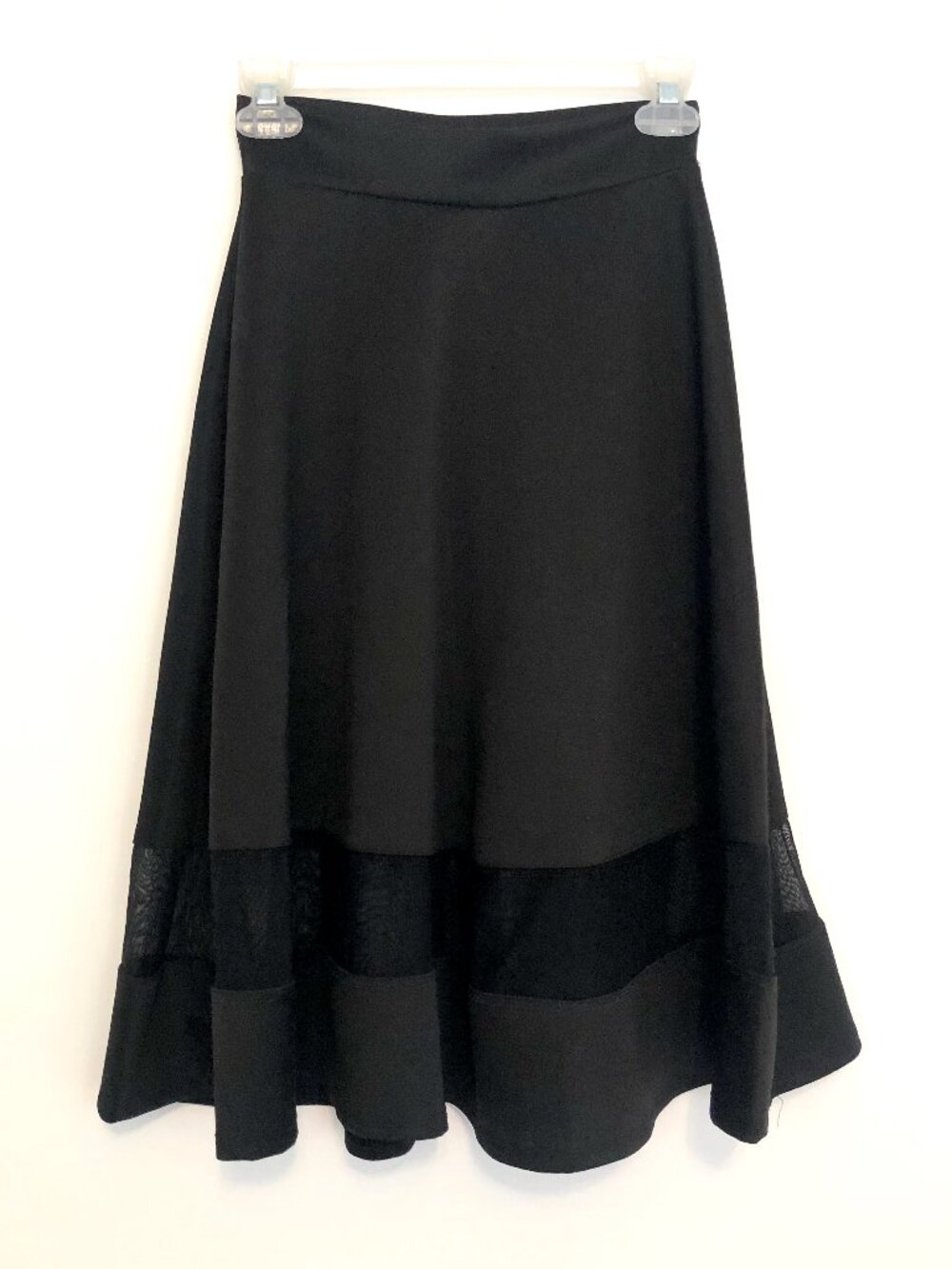 SILHOUETTE NYC Solid Black Pull On Mesh Stripe Midi A-Line Skirt JUNIORS Small S